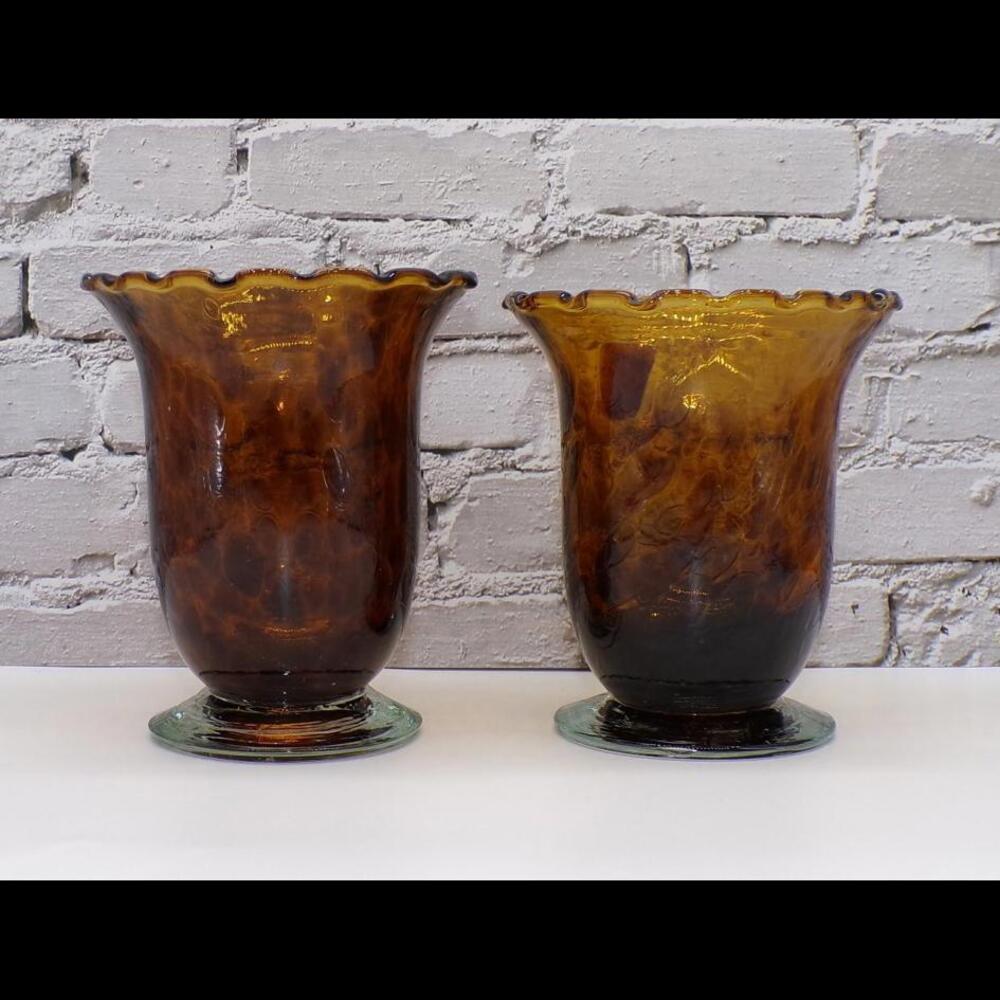 Vintage Art Glass Amber Votive Candle Holder Hand Blown Made in Mexico